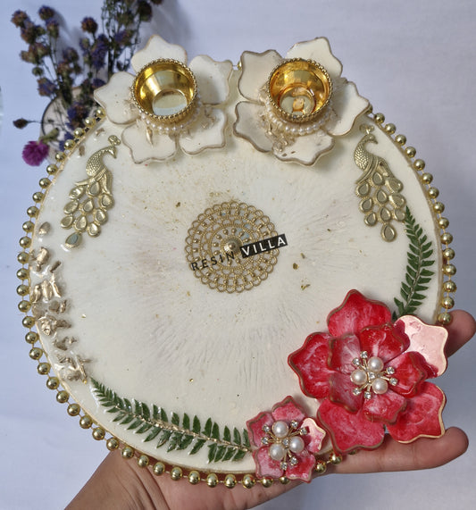 Resin Art Pooja Thali – Customizable Traditional Pooja Plate for Weddings, Festivals, and Spiritual Ceremonies