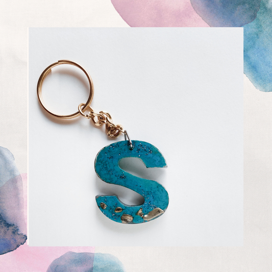 Resin Art, Keychain, S letter Floral Preservation Keychain