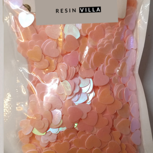 Resin Art Material, Sequin Colourful Shakers - Solid Heart Shape Peach, Pink