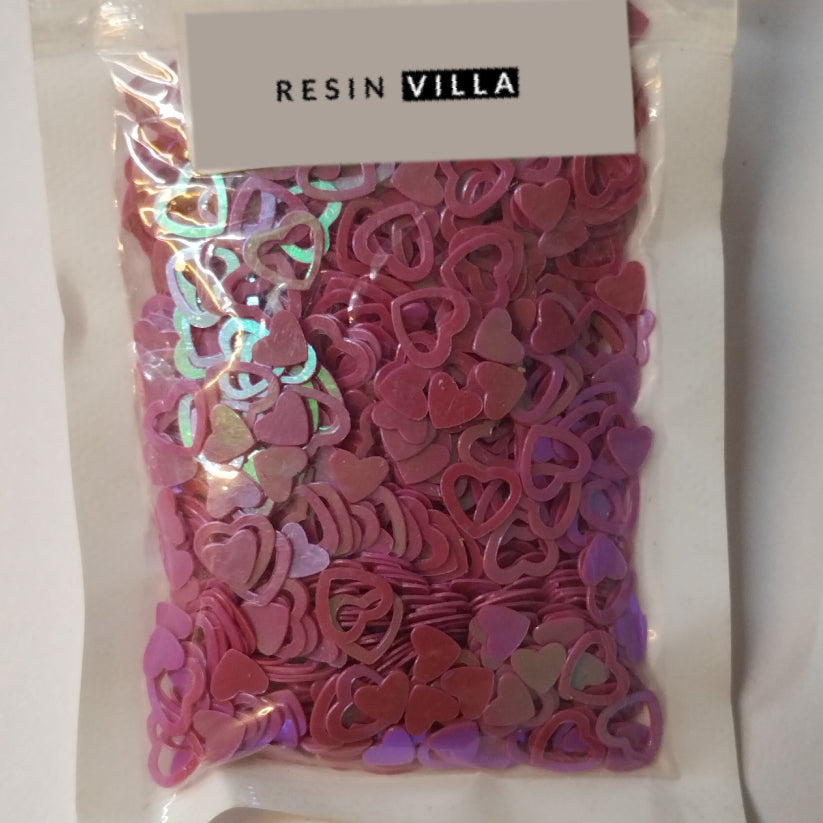 Resin Art Material, Sequin Colourful Shakers - Heart Shape in colour peach, pink, purple, cream