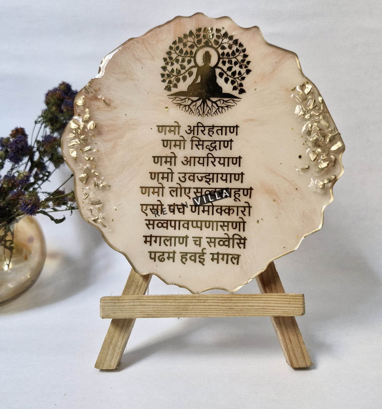 Resin Art Navkar Mantra Frame - Elegant Spiritual Decor for Home, Office, and Meditation Spaces